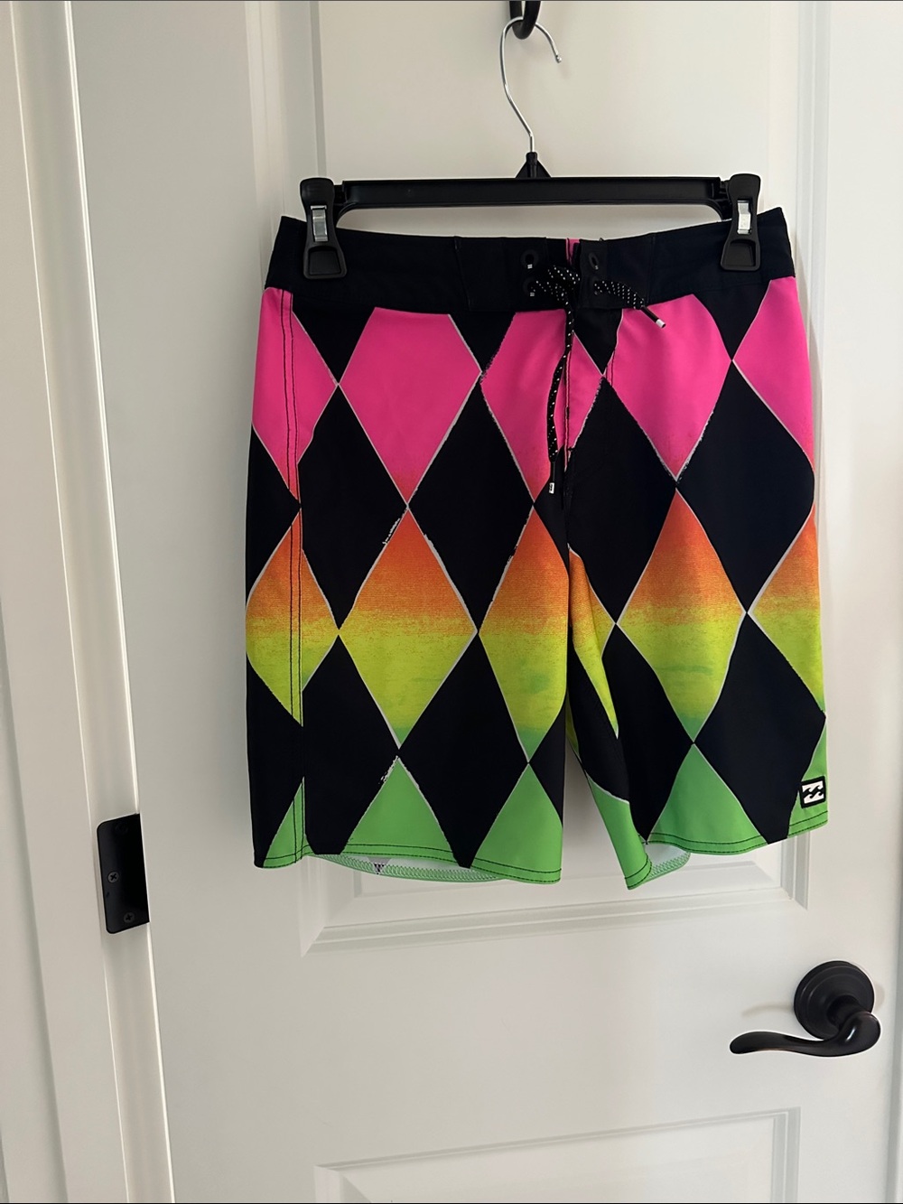 Billabong Boys Black Pink Green Gradient Argyle Boardshorts